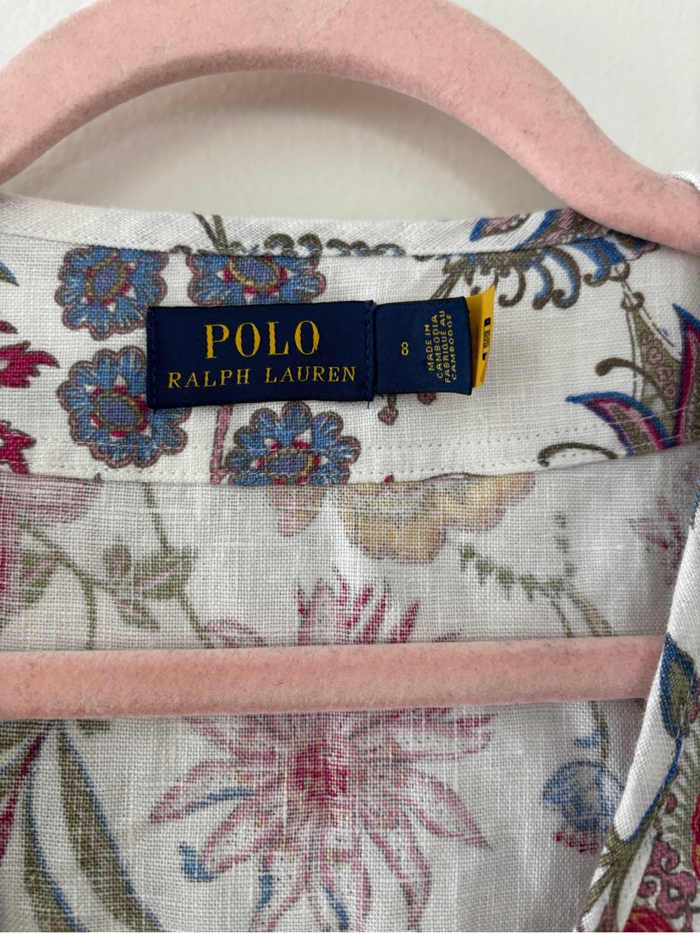 Polo Ralph Lauren 100% Linen Midi Length Floral Dress V-Neck Short Sleeve Size 8 - Picture 4 of 15